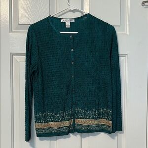 RAFAEL Teal Button-Up Cardigan with Gold Accents Size PM
